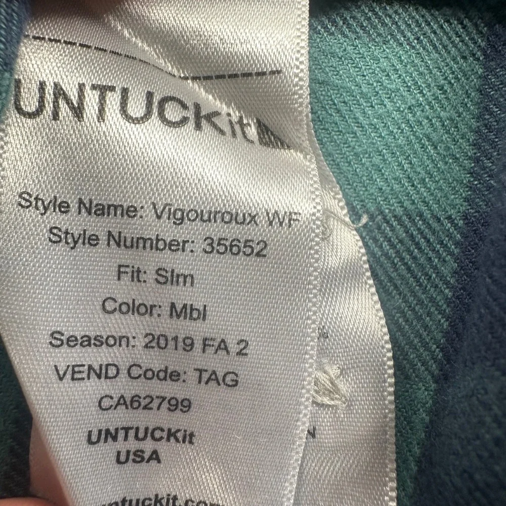 UNTUCKit Vigouroux WF Slim Fit Flannel Shirt Mens XL Green‎ Navy Buffalo Check - Picture 6 of 7